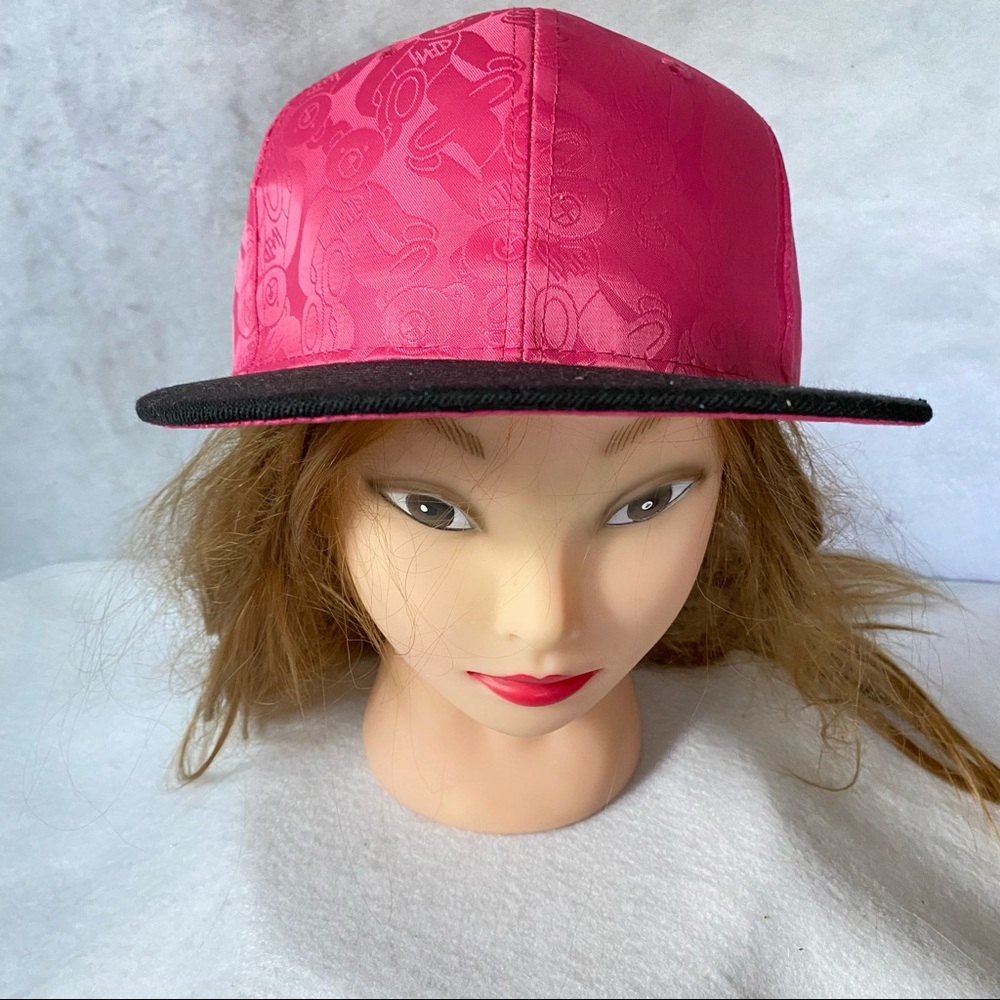 Faux Smooth Silk Plain Snapback Stuffed Bear Hot Pink Black Brim